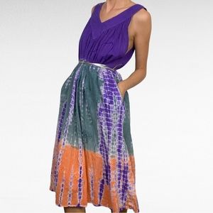 Advance Apparels | Purple Grey Orange Batik Tie Dye Embroidered Sleeveless Dress